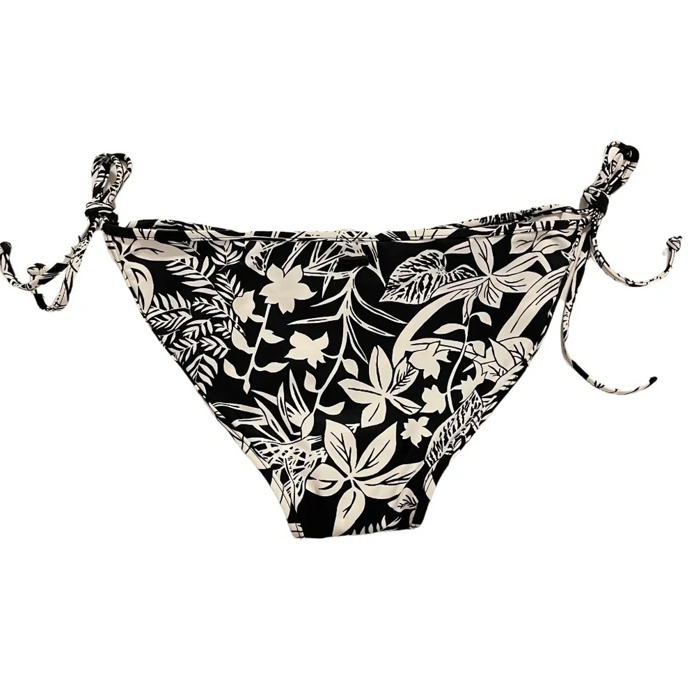 NEW Volcom Black & White Leaf Floral Side Tie String Bikini Bottoms Sz. S